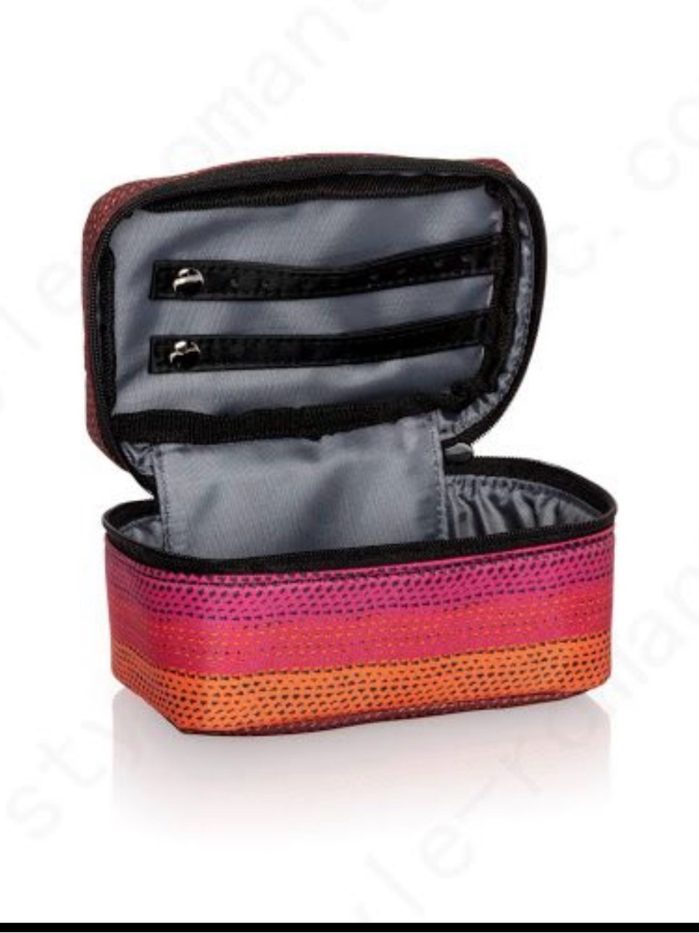 Thirty-One Baubles and Bracelets Jewelry Case Ombre Stripe Pink and Orange NEW
